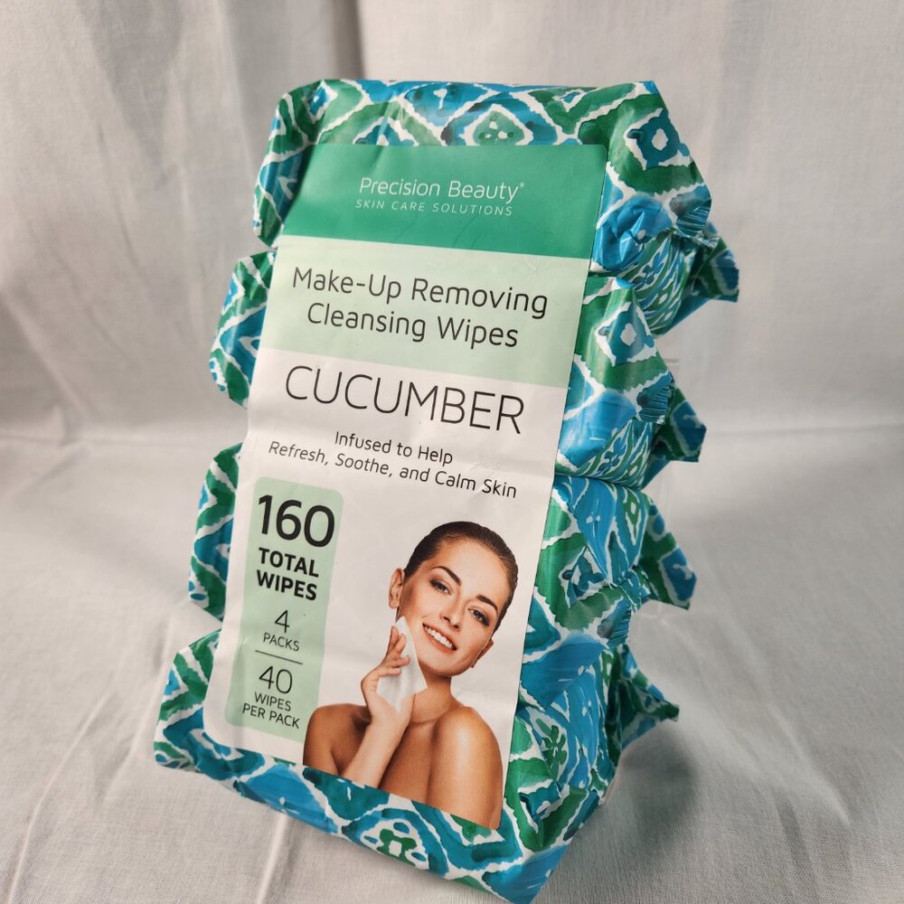 Precision Beauty Make-Up Removing Cleansing Wipes CUCUMBER 4 Packs = 160 NEW